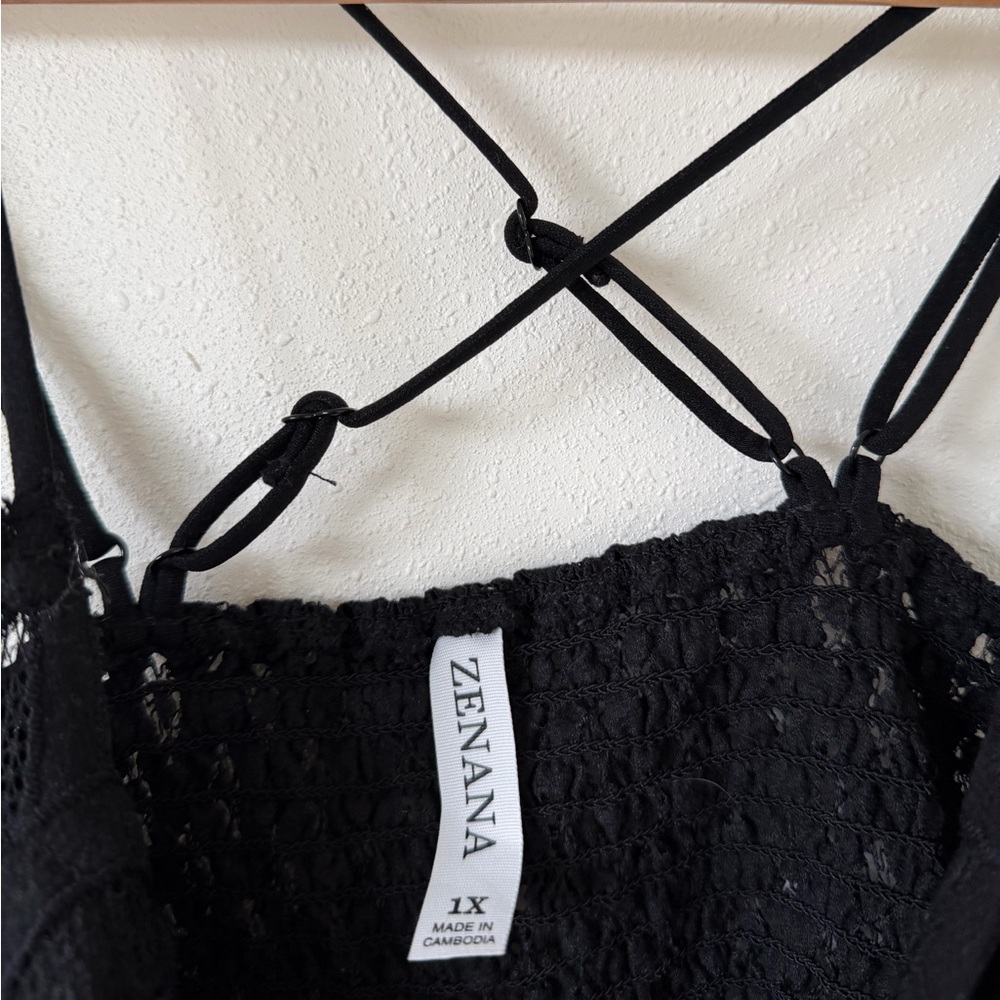 Zenana Outfitters Black Lace Tiered Spaghetti Strap Tank Top - Picture 3 of 7